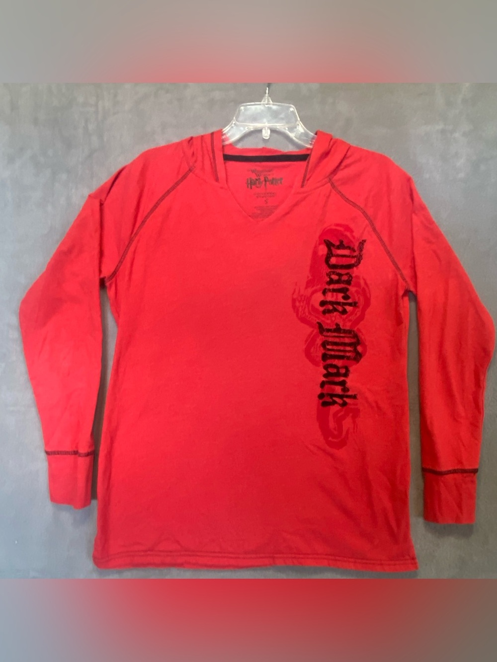 Small Harry Potter Universal Studios Dark Mark Red Hooded Long Sleeve Shirt
